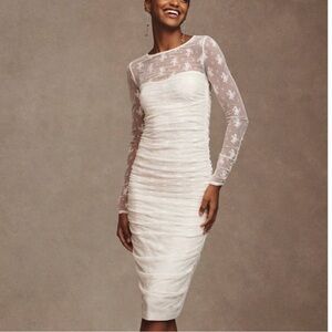 BHLDN White Ruched Long Sleeve Sheath Dress